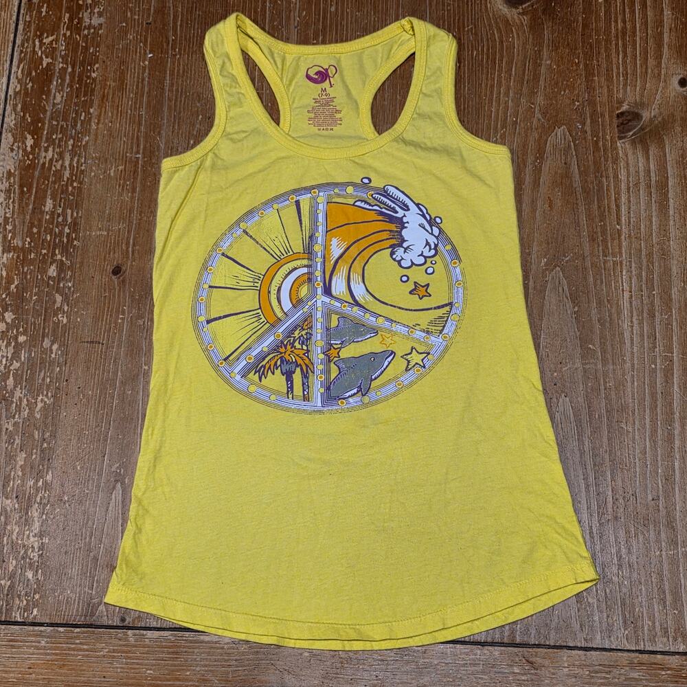 Peace Graphic Womens Y2K Yellow OP Tank Top Racerback Size Medium Cotton 2000's